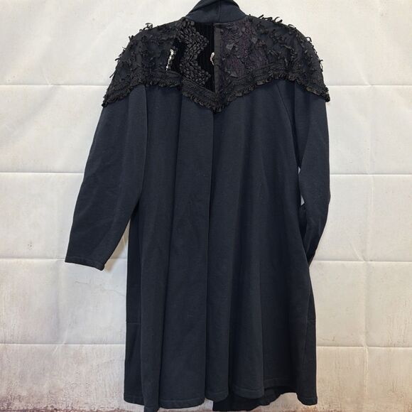 Vintage Sachi New York Black Long Cardigan Coat Beaded Lace Embellished - Picture 3 of 14